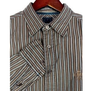 Murano Sport Men's L‎ Brown Striped Button Up Long Sleeve Casual Shirt